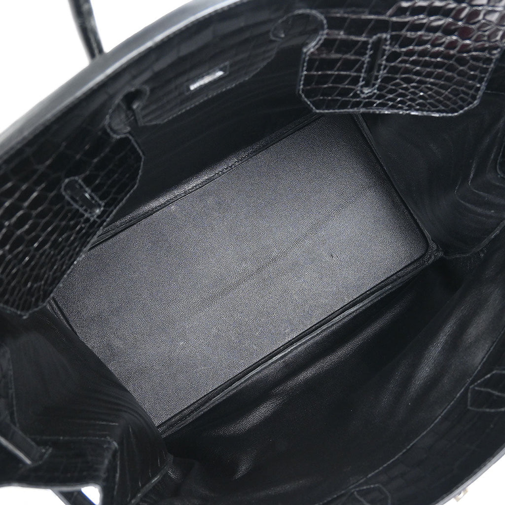 Hermes * Black Porosus Haut a Courroies 50 Handbag