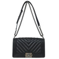 Boy Chanel 2016-2017 Black Lambskin Chevron Medium Shoulder Bag