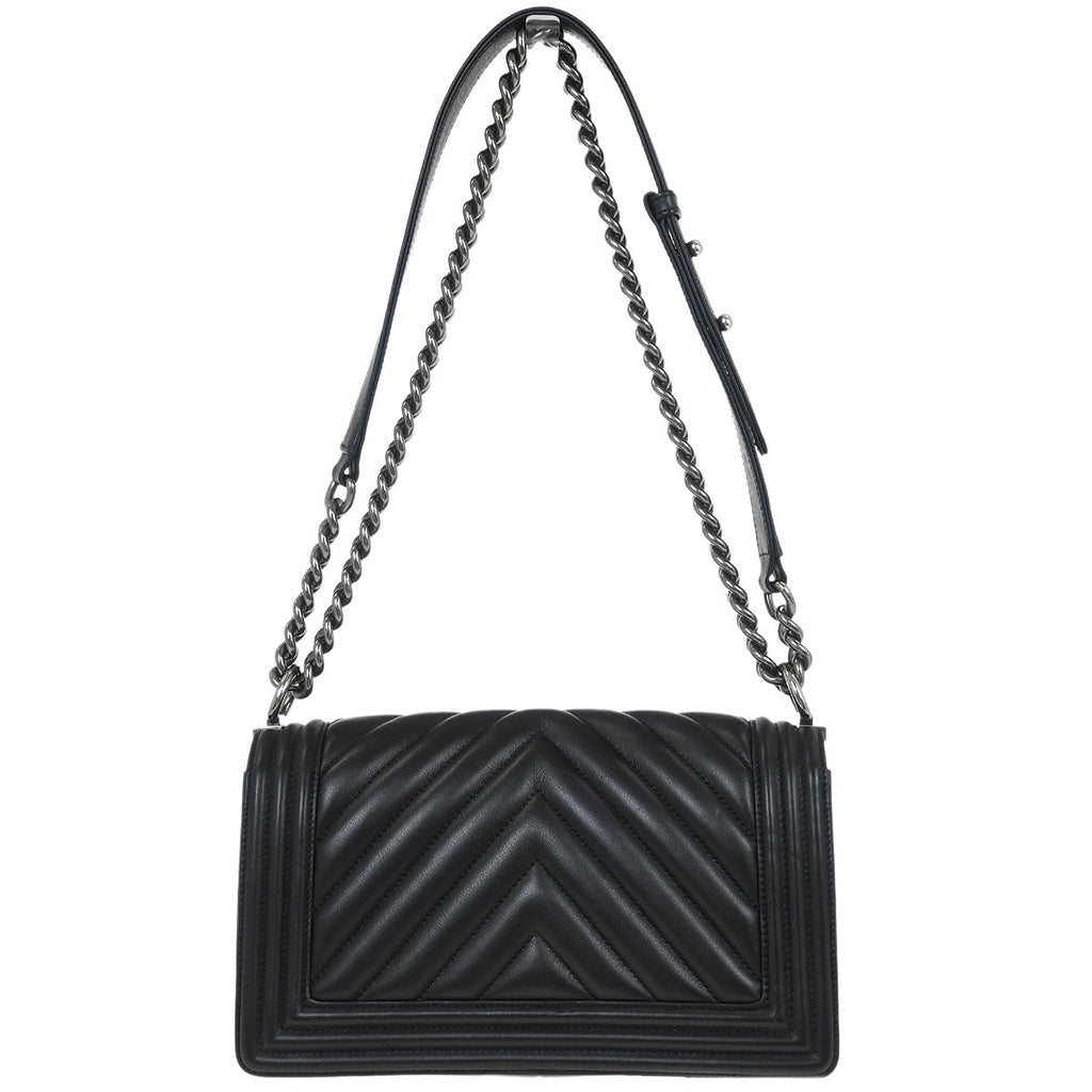 Boy Chanel 2016-2017 Black Lambskin Chevron Medium Shoulder Bag