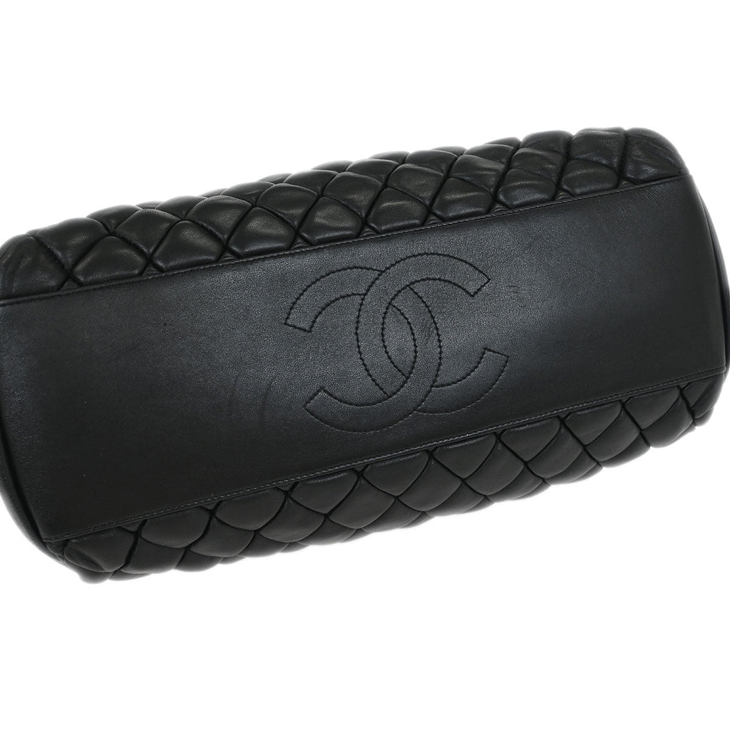 Chanel 2010-2011 Black Calfskin Bubble Quilt Tote Shoulder Bag