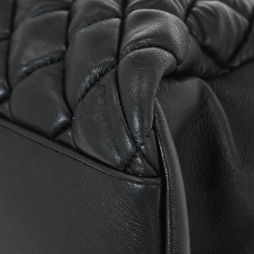 Chanel 2010-2011 Black Calfskin Bubble Quilt Tote Shoulder Bag