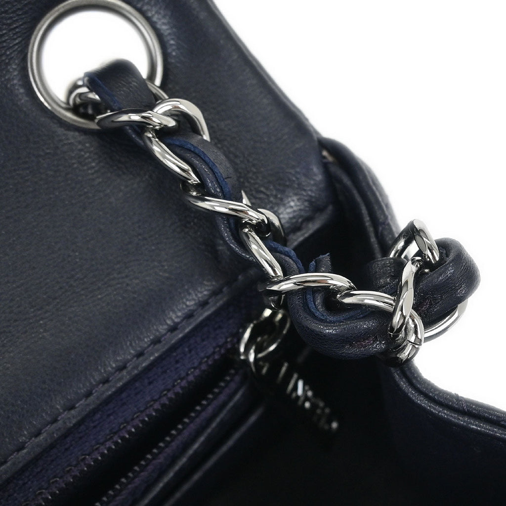 Chanel 2017 Navy Lambskin Mini Classic Square Flap Shoulder Bag 17