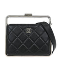 Chanel 2019 Black Lambskin Metal Bar Frame 2way Shoulder Handbag