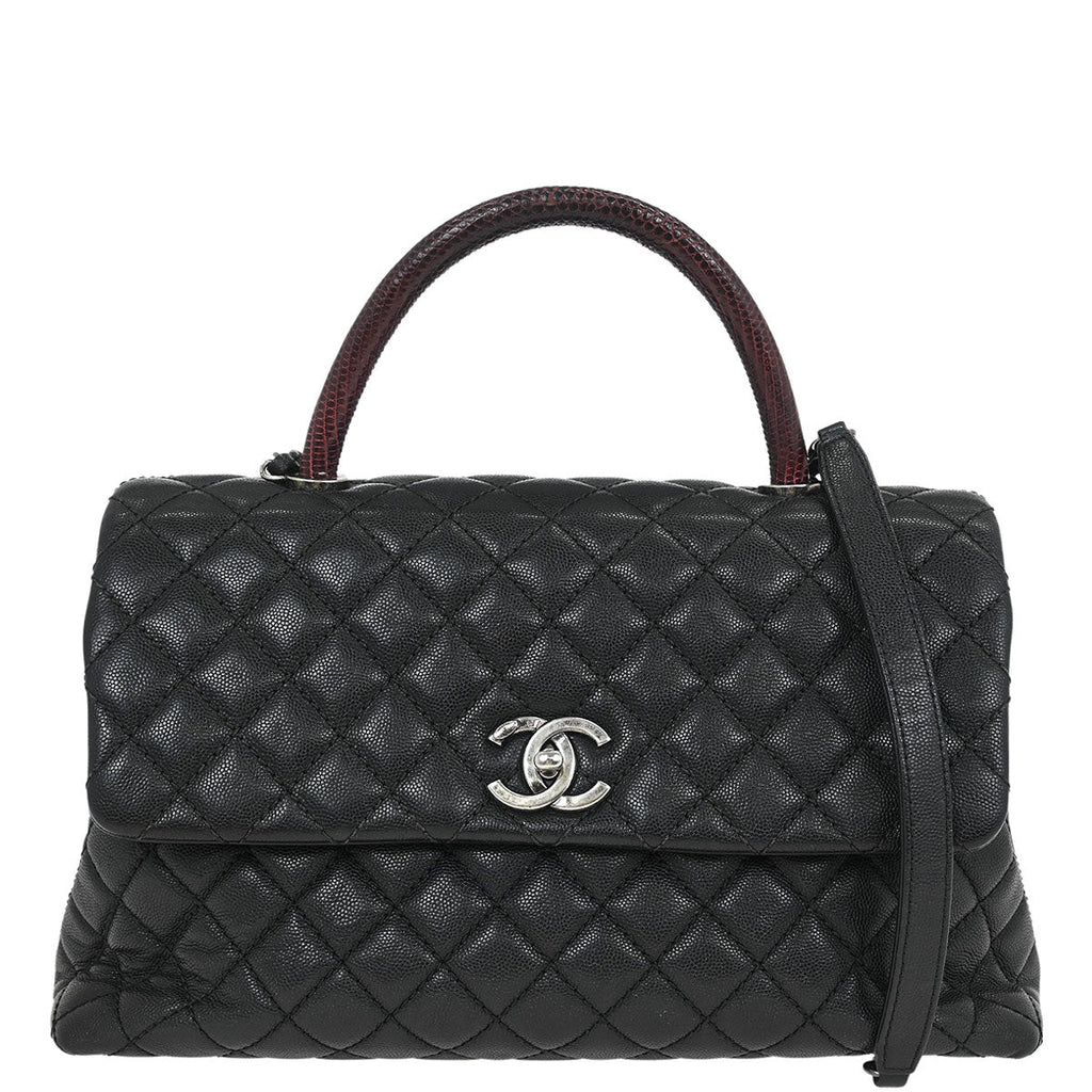 Chanel * 2015-2016 Black Lizard Caviar Coco Handle 2way Shoulder Handbag