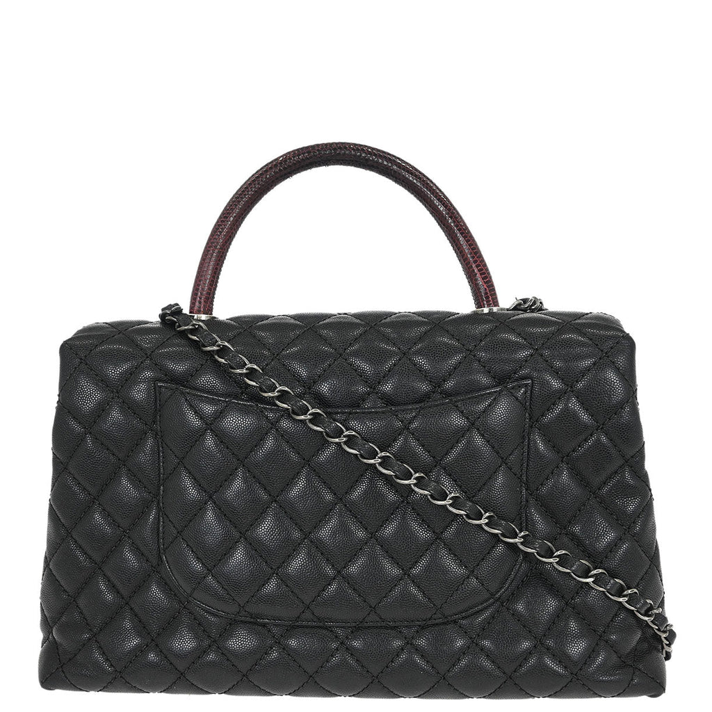 Chanel * 2015-2016 Black Lizard Caviar Coco Handle 2way Shoulder Handbag