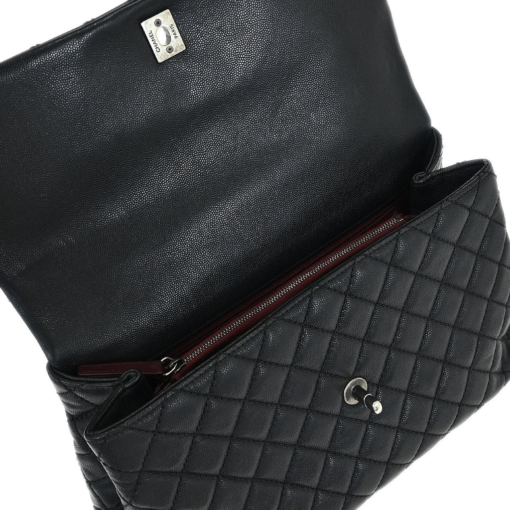 Chanel * 2015-2016 Black Lizard Caviar Coco Handle 2way Shoulder Handbag