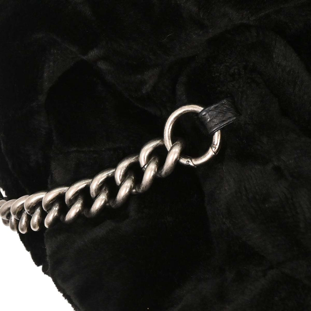 Chanel 2010-2011 Black Faux Fur Hobo 2way Handbag