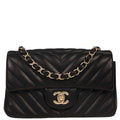 Chanel 2017-2018 Black Lambskin Chevron Shoulder Bag