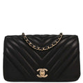 Chanel 2019 Black Lambskin Turnlock Mini Full Flap Chevron Shoulder Bag