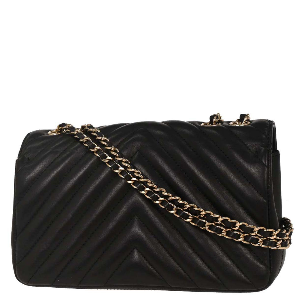 Chanel 2019 Black Lambskin Turnlock Mini Full Flap Chevron Shoulder Bag