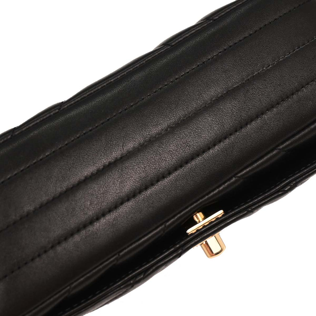 Chanel 2019 Black Lambskin Turnlock Mini Full Flap Chevron Shoulder Bag