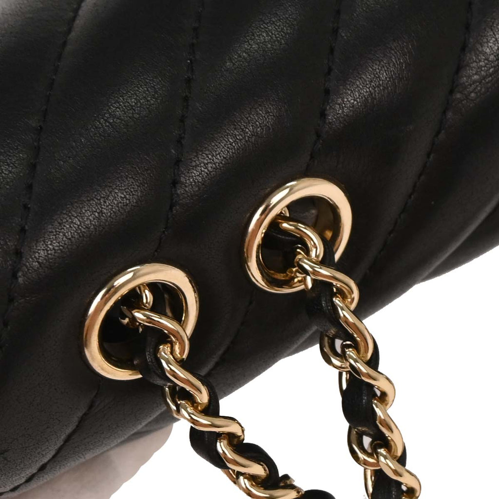 Chanel 2019 Black Lambskin Turnlock Mini Full Flap Chevron Shoulder Bag
