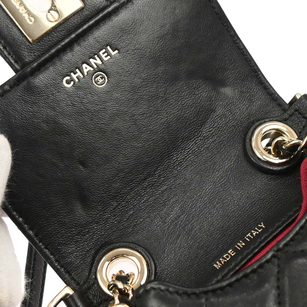 Chanel 2017-2018 Black Lambskin Phone Case 2way Shoulder Handbag