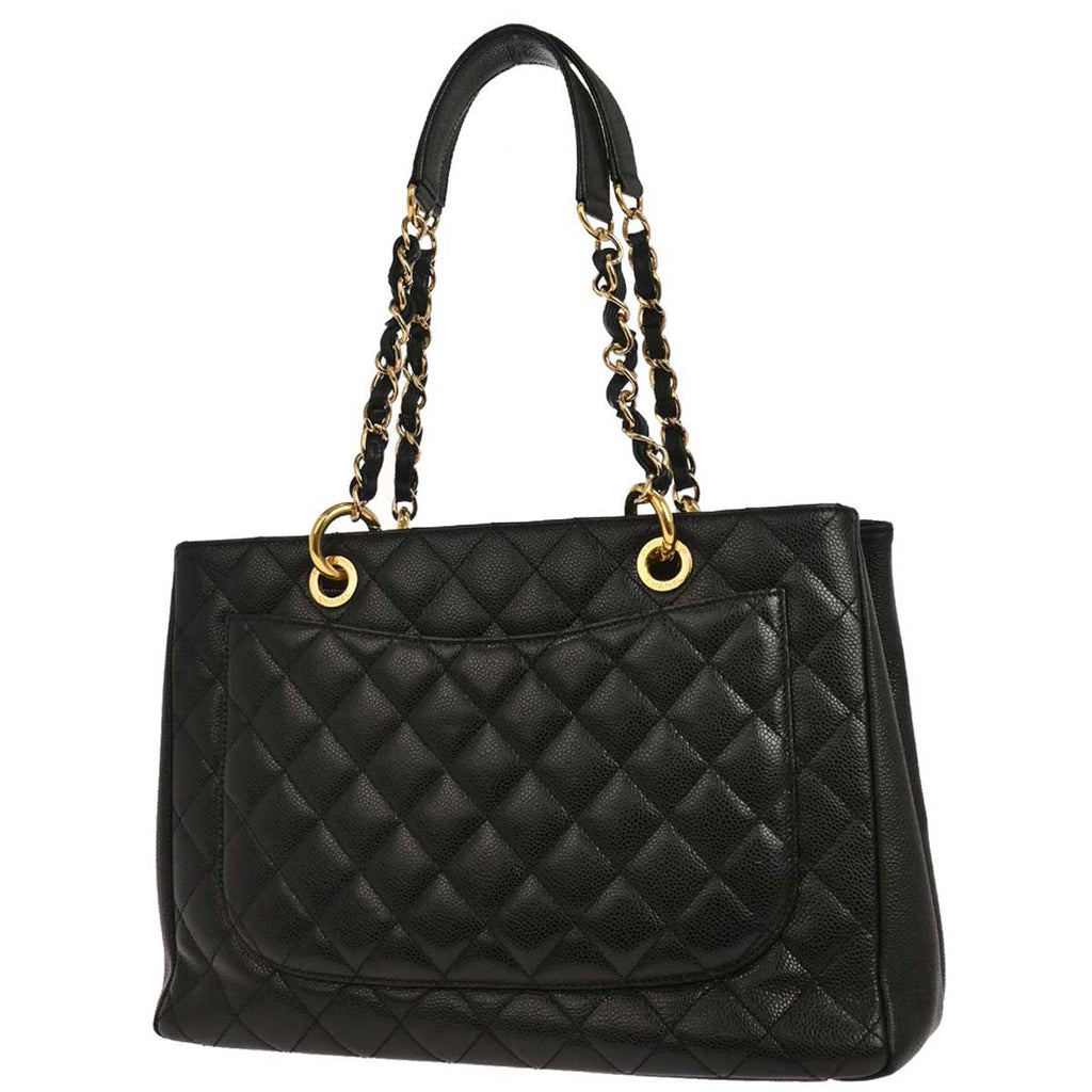 Chanel 2010-2011 Black Caviar Grand Shopping Tote GST Chain Handbag