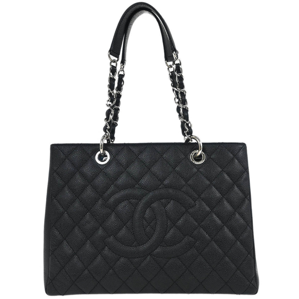 Chanel 2013-2014 Black Caviar Grand Shopping Tote GST Chain Handbag