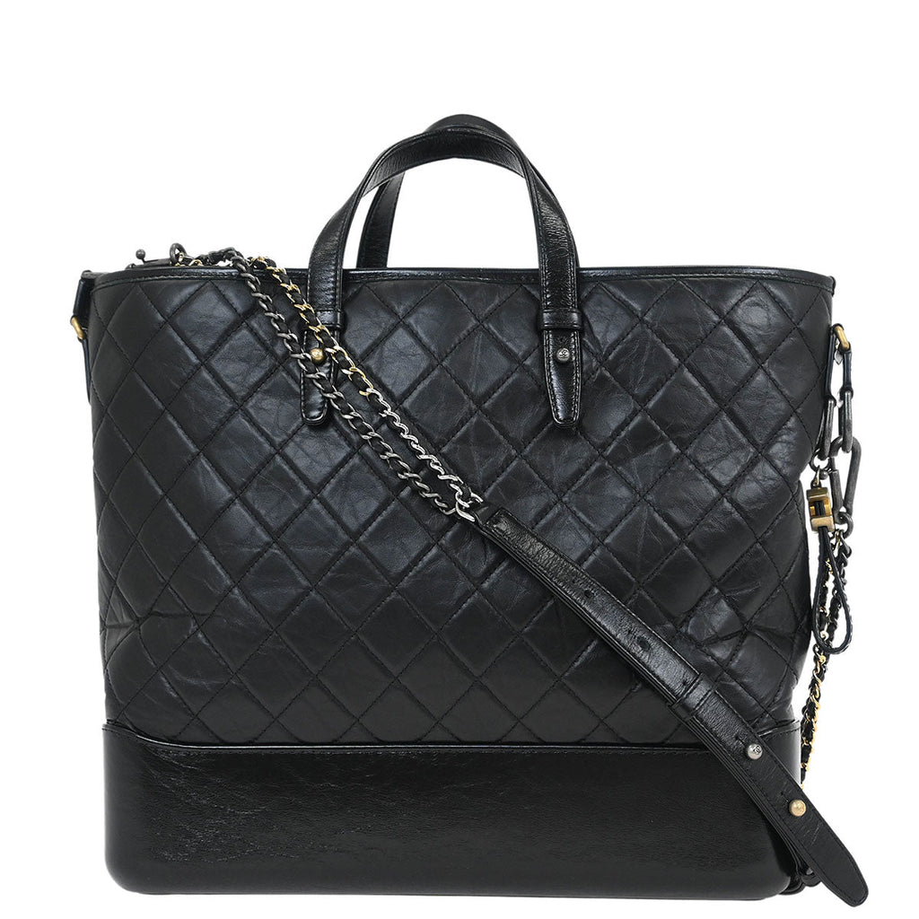 Chanel 2017-2018 Black Lambskin Calfskin Gabrielle 2way Shoulder Tote Handbag