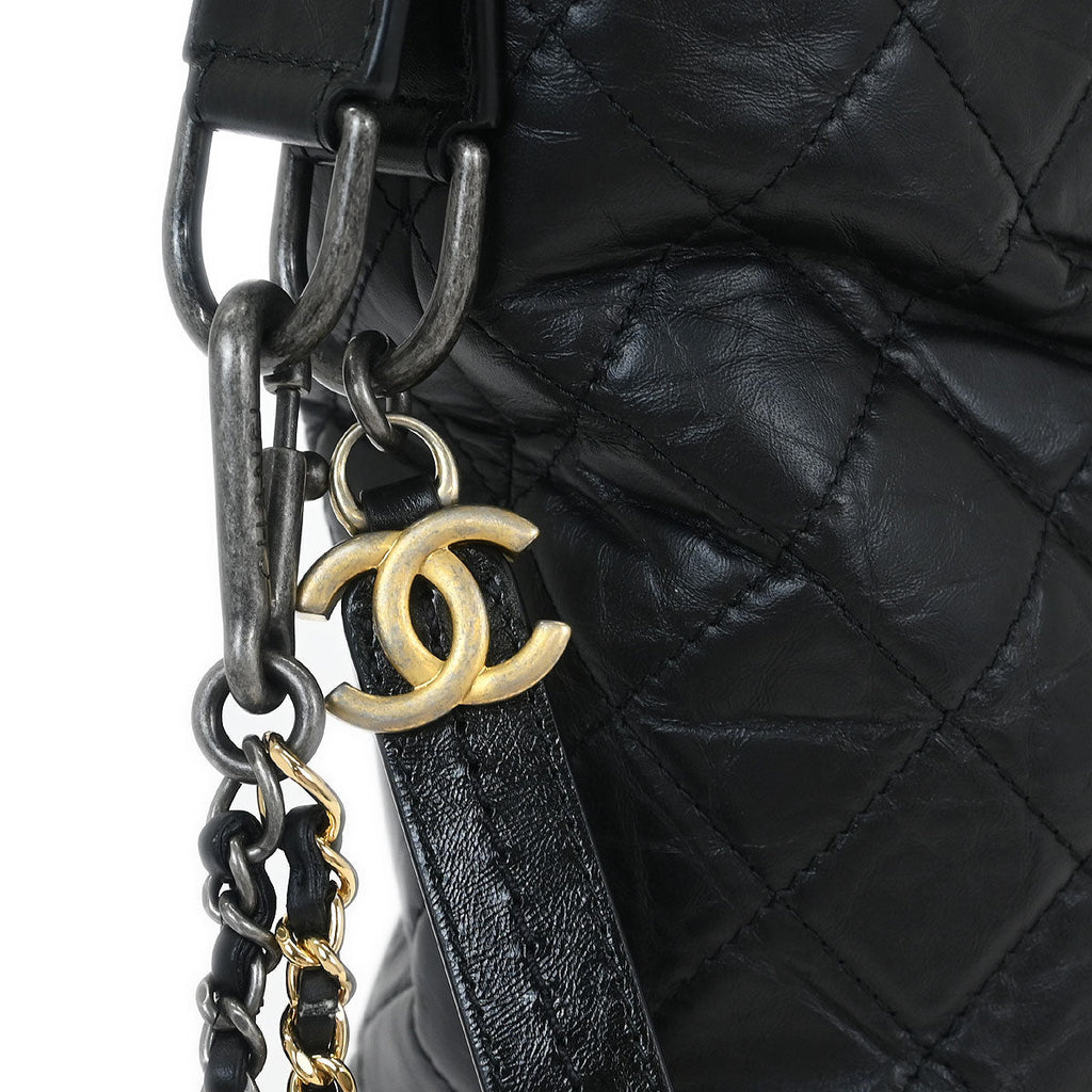 Chanel 2017-2018 Black Lambskin Calfskin Gabrielle 2way Shoulder Tote Handbag