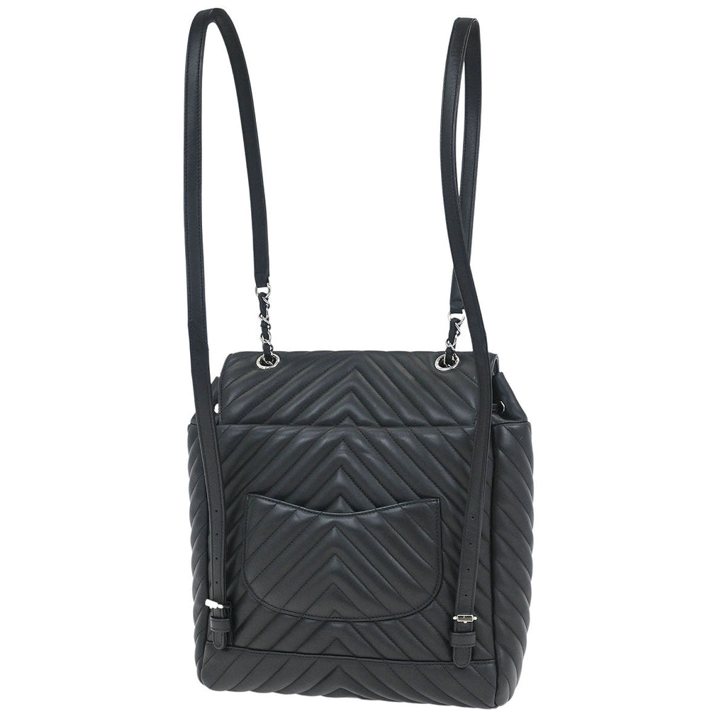 Chanel 2016-2017 Black Lambskin Chevron Urban Spirit Backpack