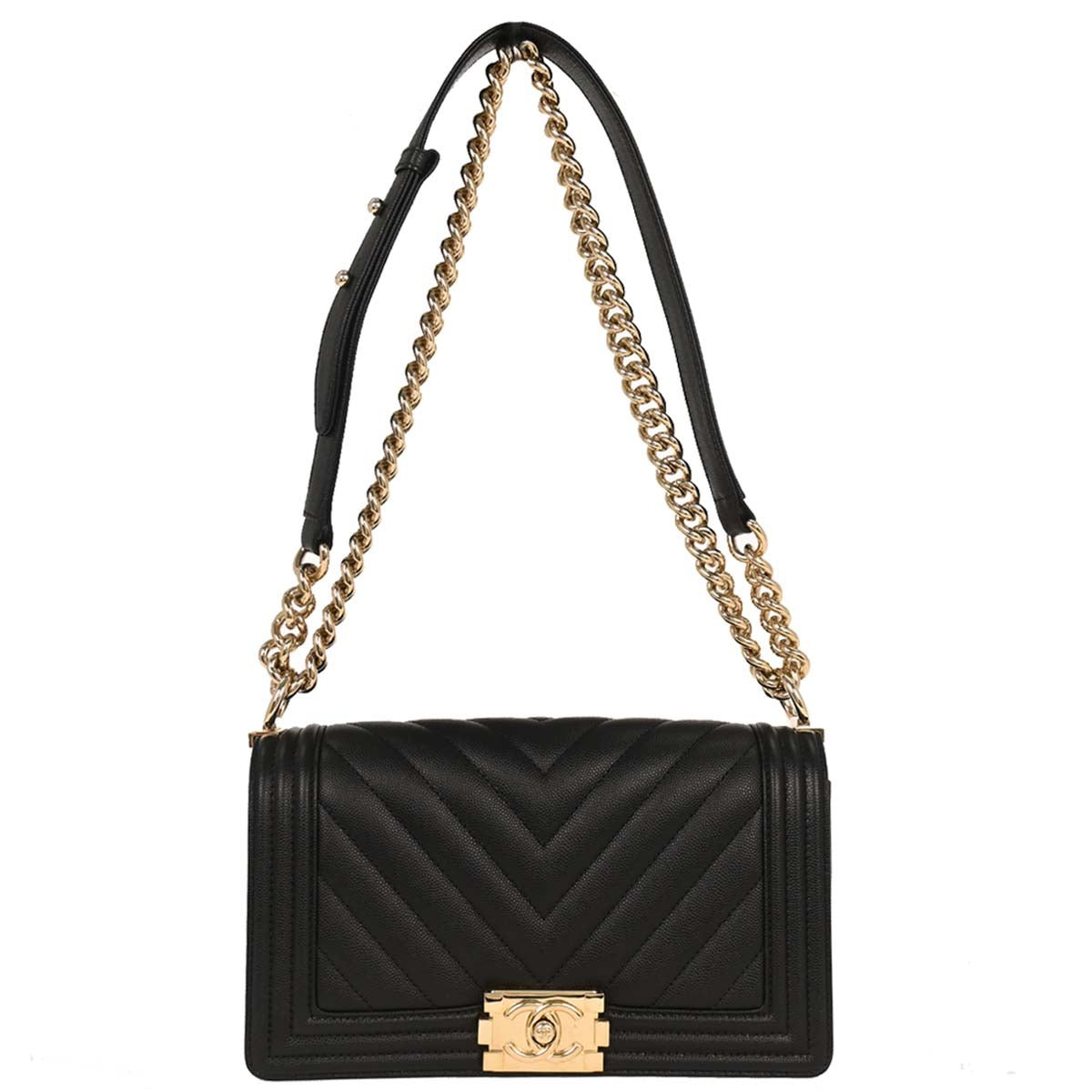Boy Chanel 2018 Black Caviar Chevron Medium Shoulder Bag