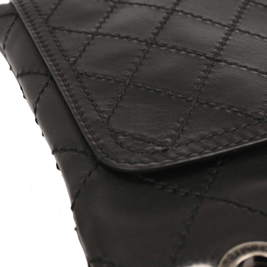 Chanel 2014-2015 Black Calfskin Wild Stitch Chain Tote Bag