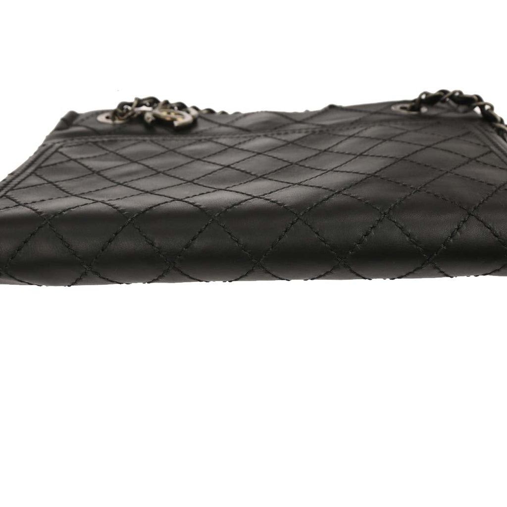 Chanel 2014-2015 Black Calfskin Wild Stitch Chain Tote Bag