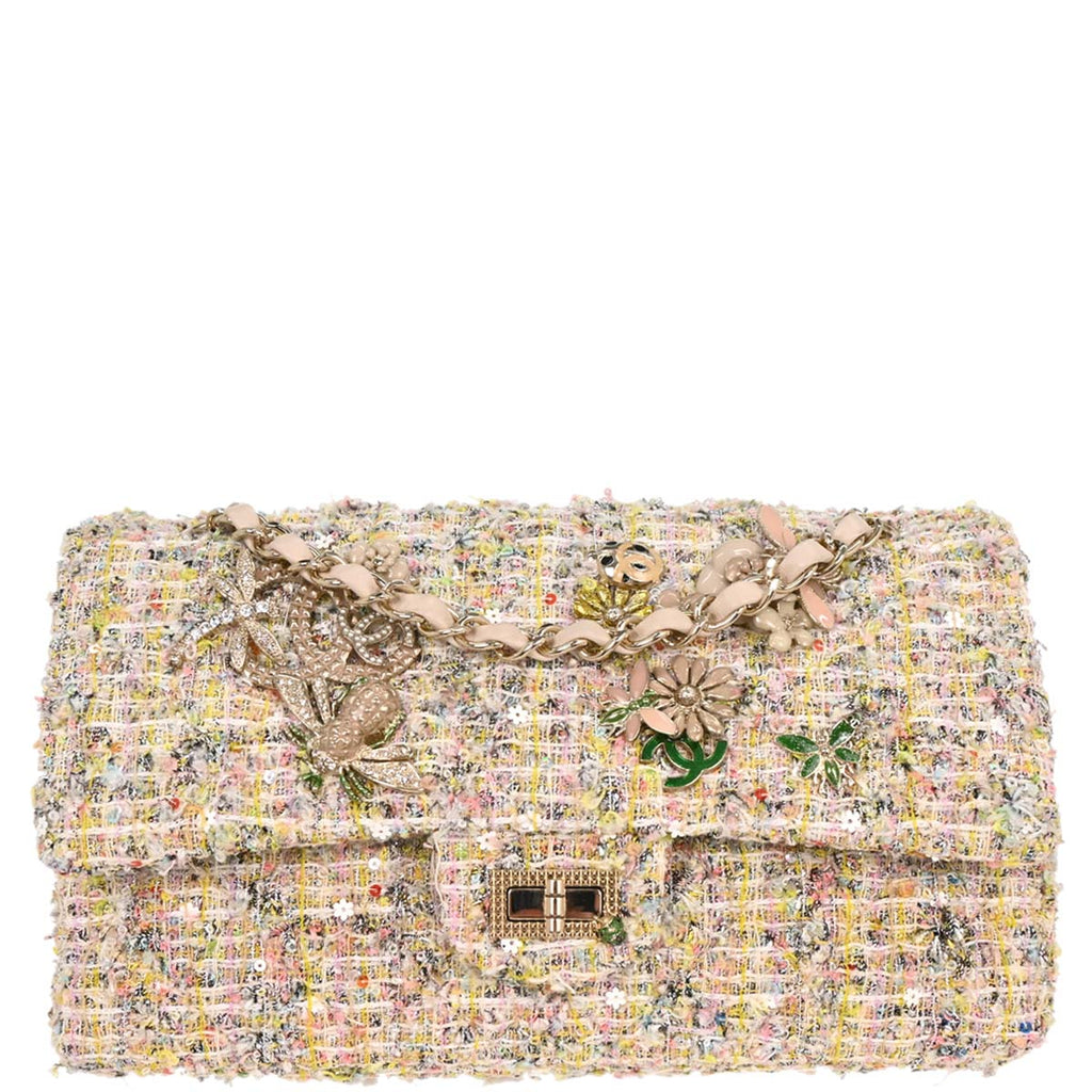 Chanel 2010-2011 Light Pink Tweed 2.55 Medium Classic Double Flap Shoulder Bag