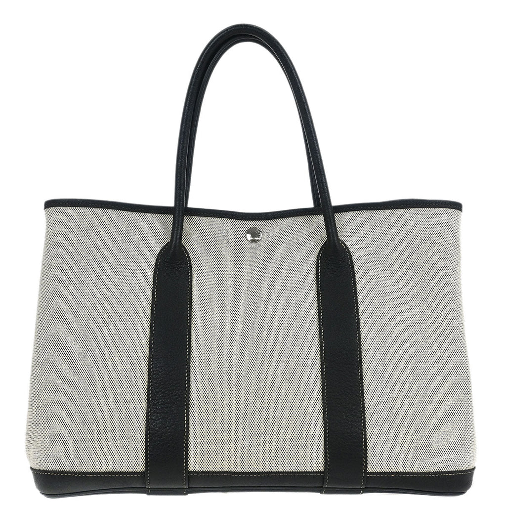 Hermes Black Toile H Buffalo Garden Party 36 PM Tote Bag