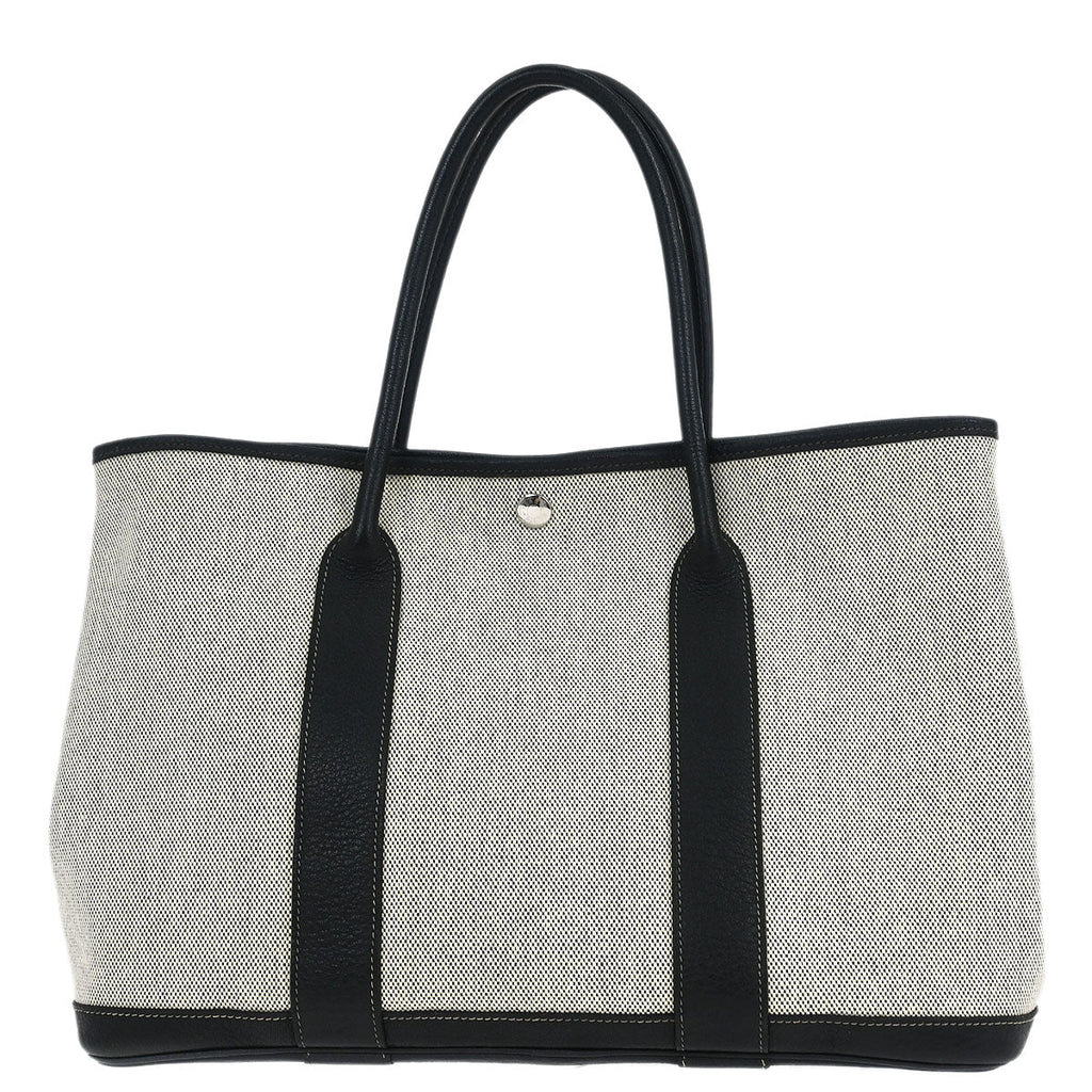 Hermes Black Toile H Buffalo Garden Party 36 PM Tote Bag