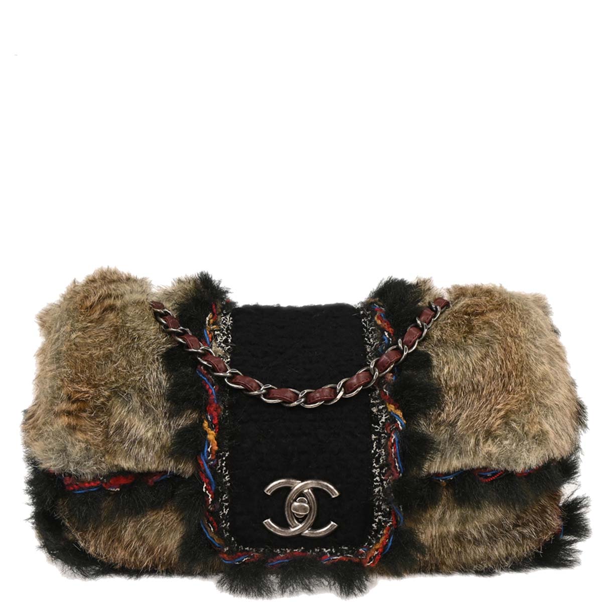 Chanel * 2010-2011 Brown Faux Fur Jumbo Classic Flap Shoulder Bag