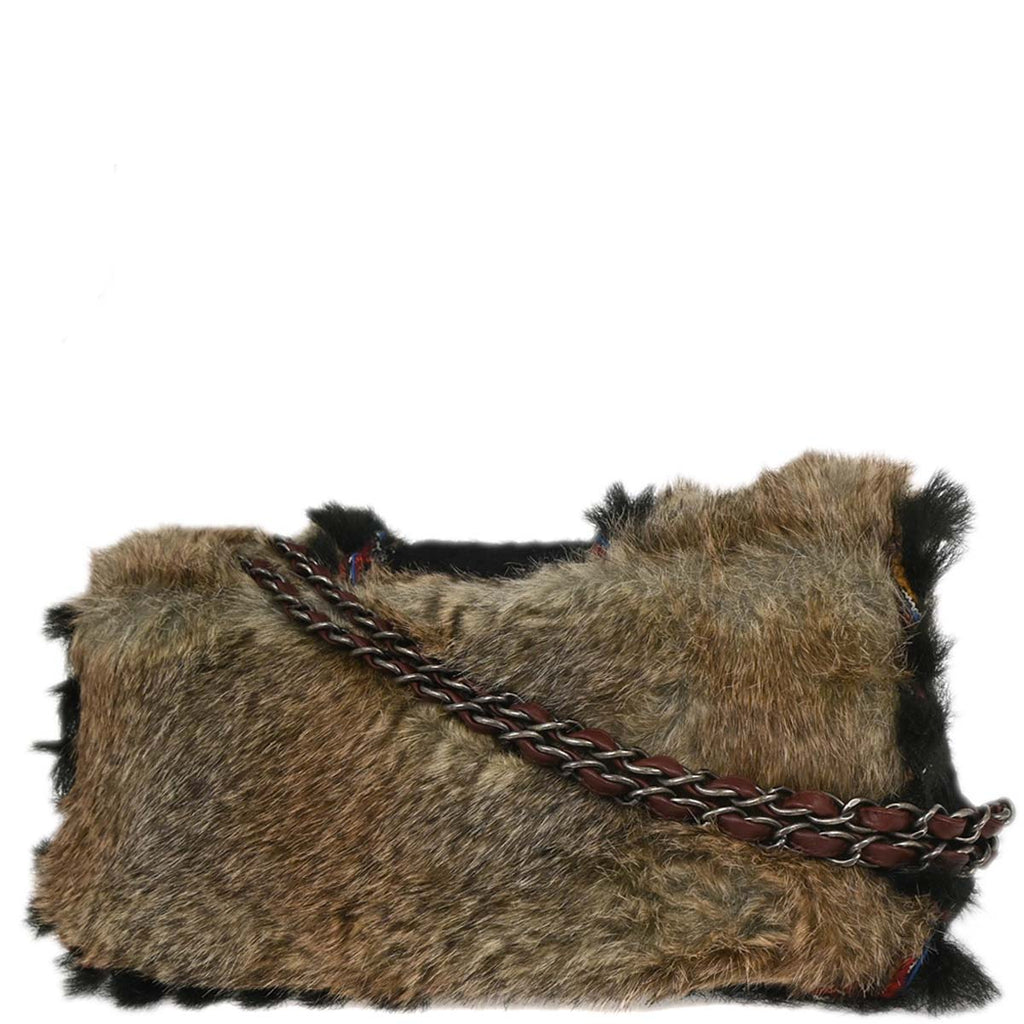 Chanel * 2010-2011 Brown Faux Fur Jumbo Classic Flap Shoulder Bag
