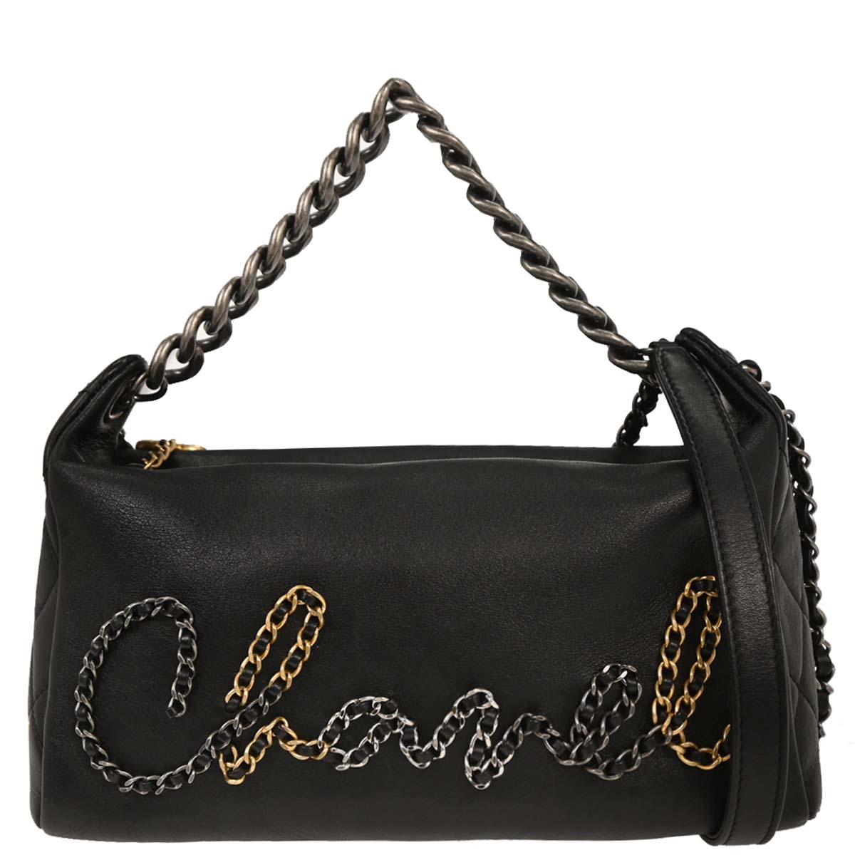Chanel 2019 Black Calfskin Signature 2way Shoulder Handbag