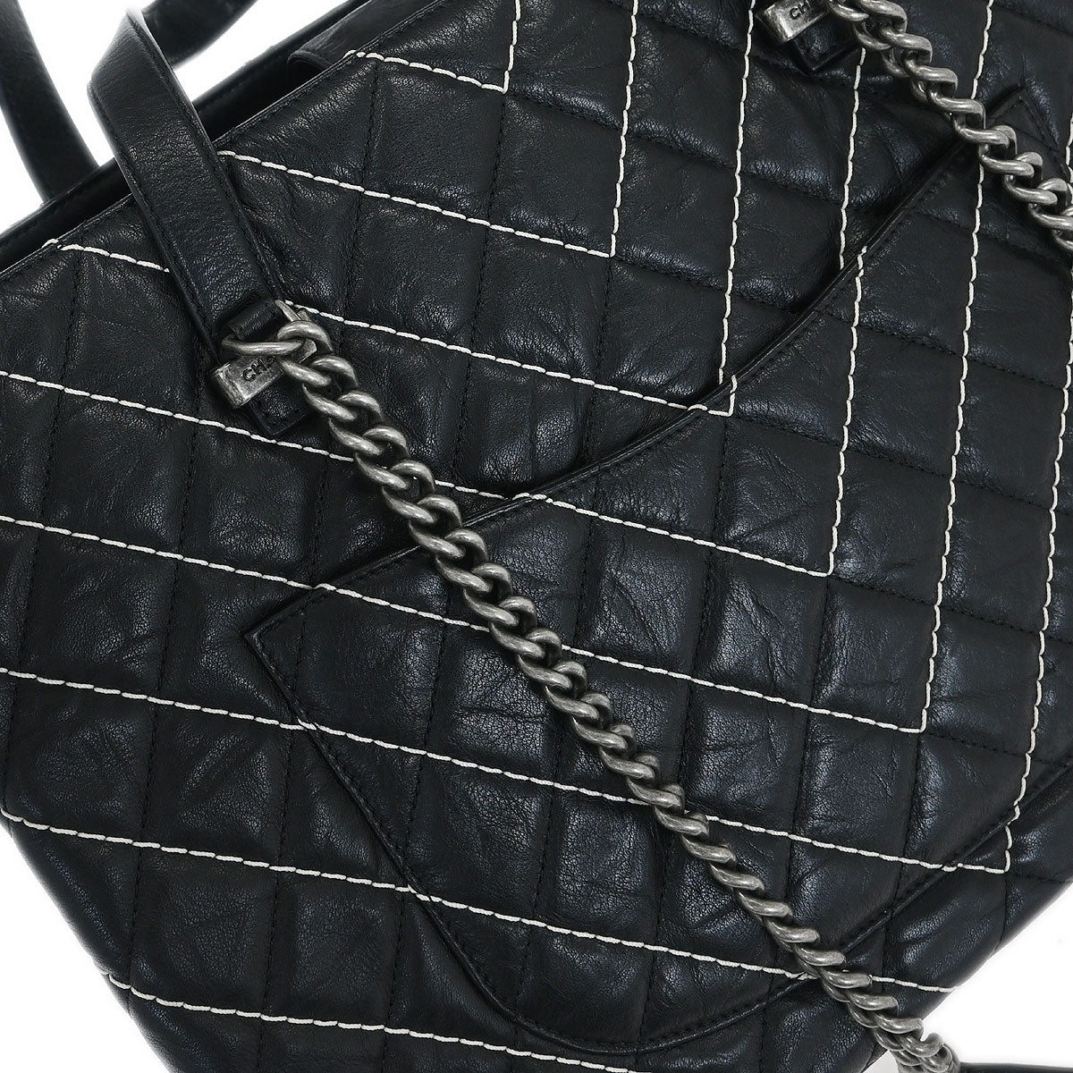 Chanel 2017 Black Calfskin Chevron Tote Bag