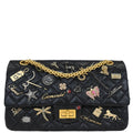 Chanel 2017-2018 Black Calfskin Icon 2.55 Medium Classic Double Flap Shoulder Bag