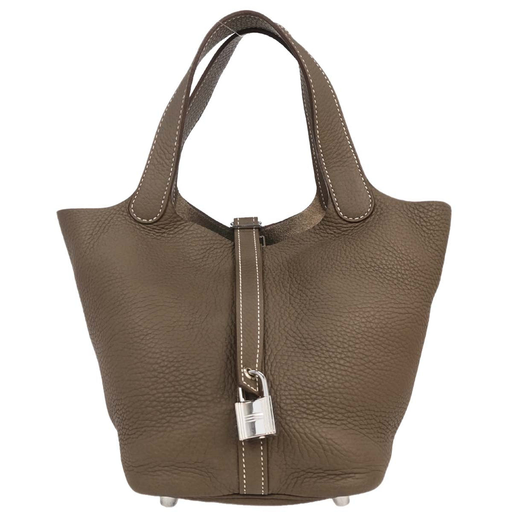 Hermes Etoupe Taurillon Clemence Picotin Lock 18 PM Handbag