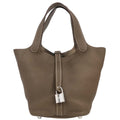 Hermes Etoupe Taurillon Clemence Picotin Lock 18 PM Handbag