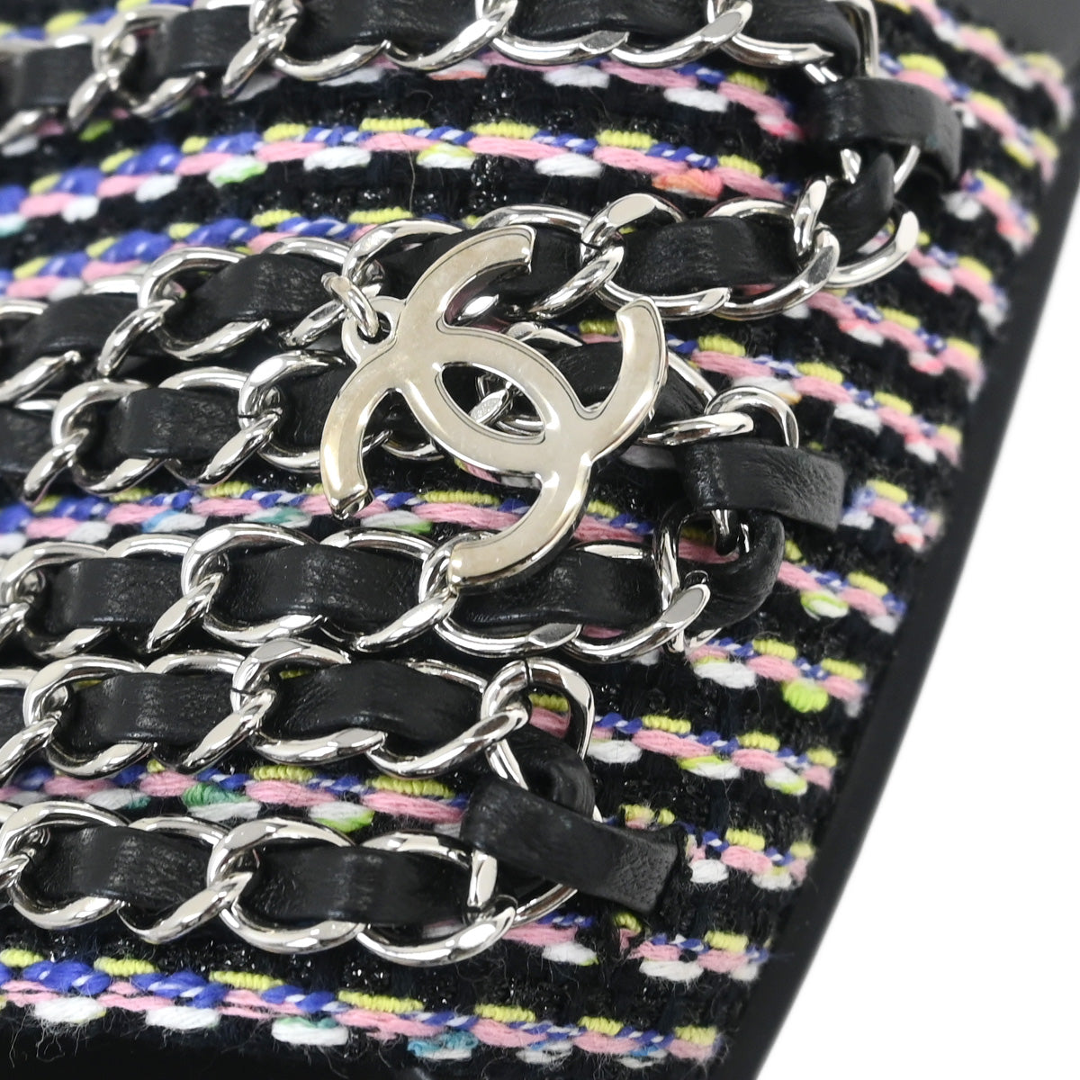 Chanel * Interlocking CC Logo Tweed Slides Shoes #39