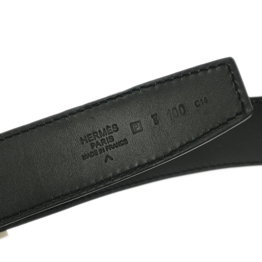 Hermes * Black Porosus Crocodile Guilloche Constance Belt #100 Small Good