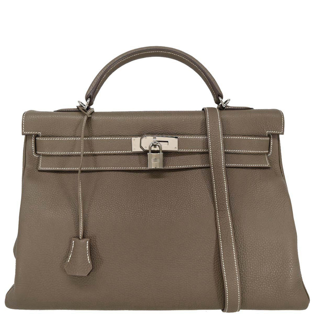 Hermes Etoupe Gray Togo Kelly 40 Retourne 2way Shoulder Handbag
