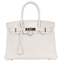 Hermes White Taurillon Clemence Birkin 30 Handbag