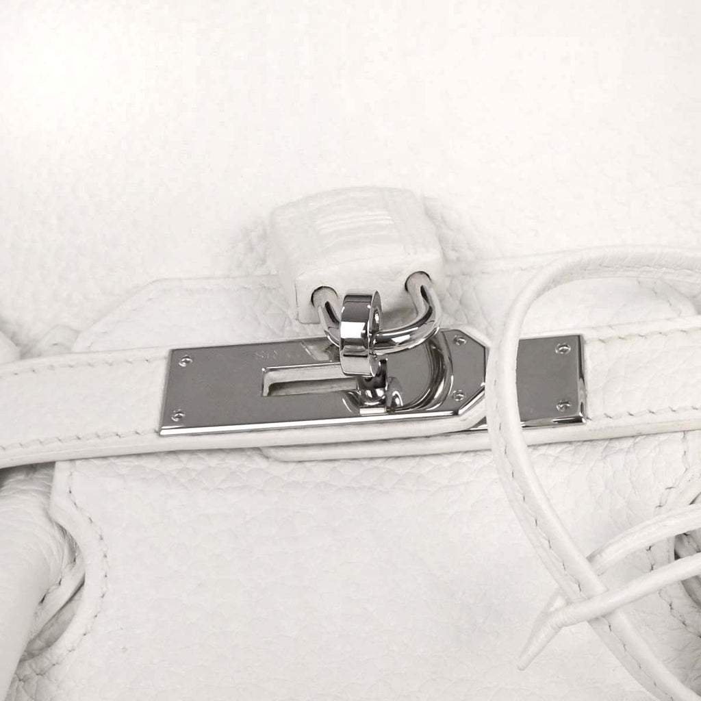 Hermes White Taurillon Clemence Birkin 30 Handbag