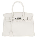 Hermes White Taurillon Clemence Birkin 30 Handbag