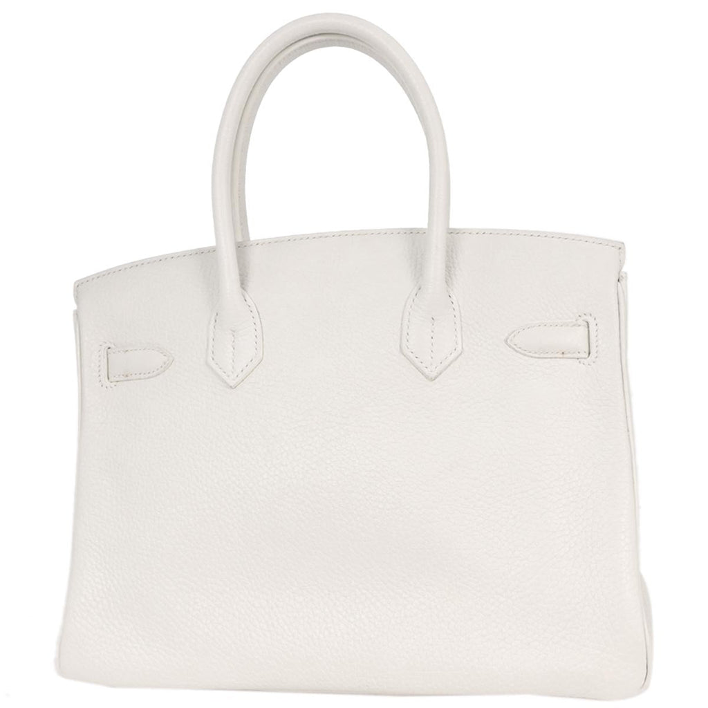 Hermes White Taurillon Clemence Birkin 30 Handbag