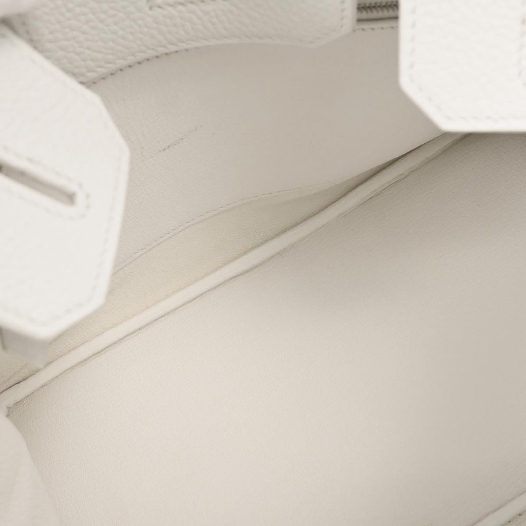 Hermes White Taurillon Clemence Birkin 30 Handbag