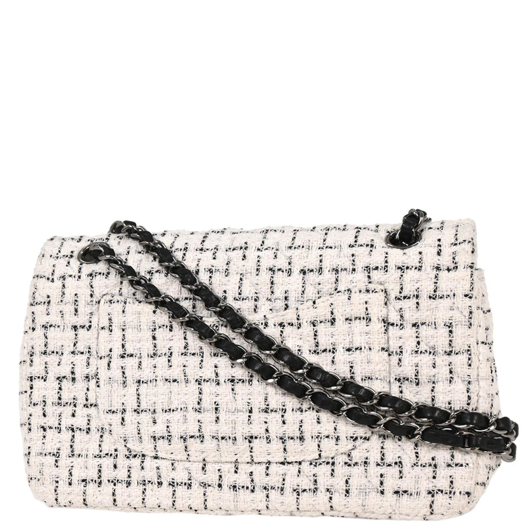 Chanel 2010-2011 White Tweed Garden Party 2.55 Medium Classic Double Flap Bag