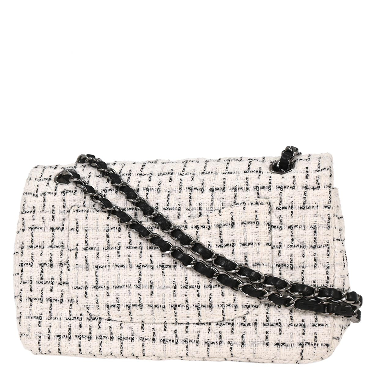 Chanel 2010-2011 White Tweed Garden Party 2.55 Medium Classic Double Flap Bag
