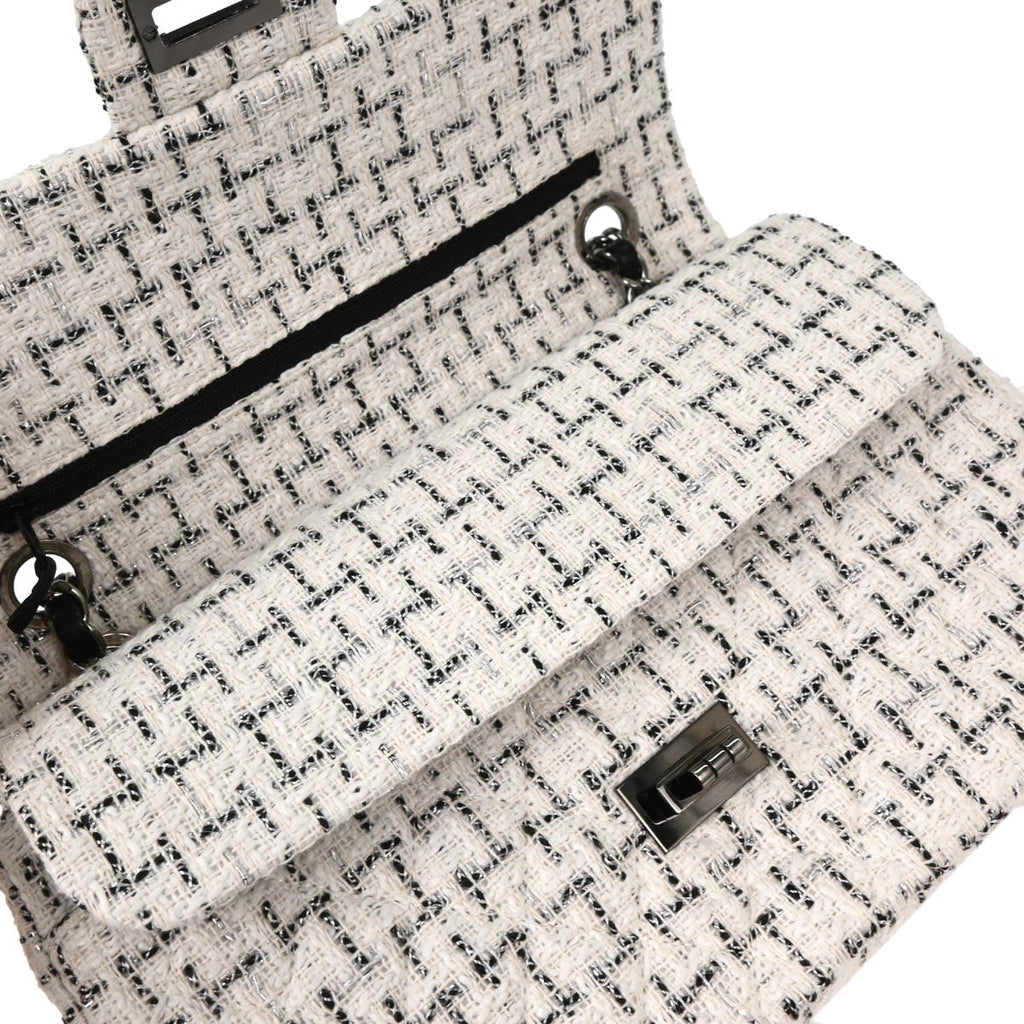 Chanel 2010-2011 White Tweed Garden Party 2.55 Medium Classic Double Flap Bag