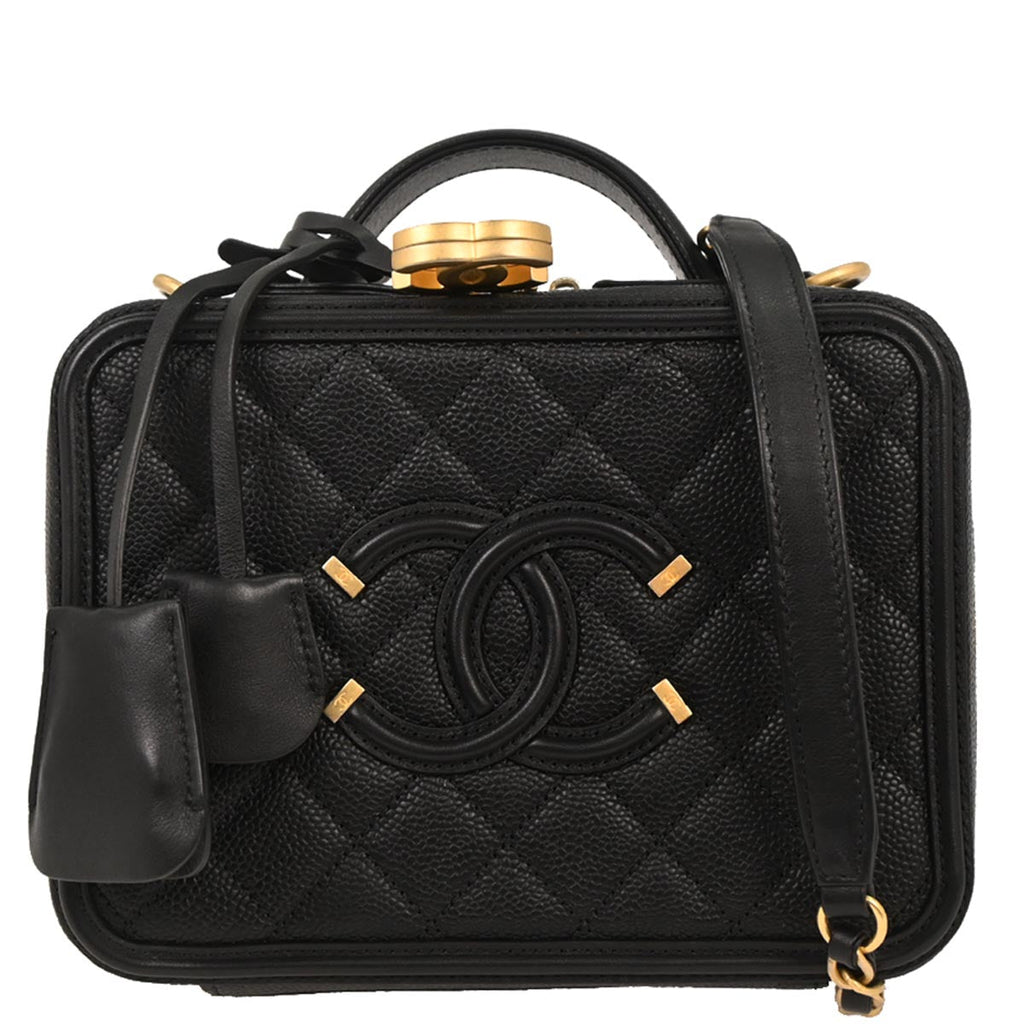 Chanel 2017-2018 Black Caviar CC Filigree 2way Vanity Shoulder Handbag