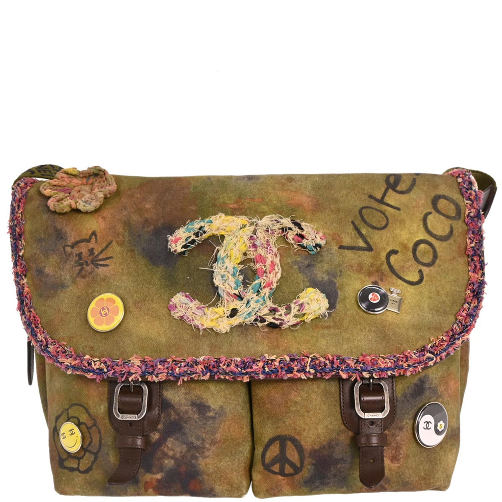 Chanel 2014-2015 Khaki On The Pavements Graffiti Messenger Bag