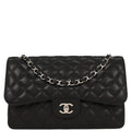 Chanel 2014 Black Caviar Jumbo Classic Double Flap Shoulder Bag