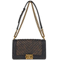 Boy Chanel 2018 Navy Gold Caviar Chevron Medium Shoulder Bag